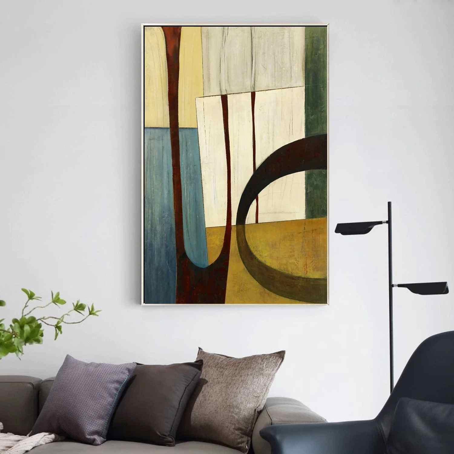 Yellow Handmade Green Geometric Abstract Canvas Wall Art 6SRP6